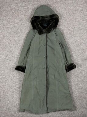 Vintage Utex Green Microsuede Fur Lined Long Coat Women’s XL Removable Hood Y2K